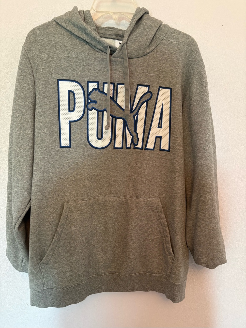 Puma Gray Pullover Hoodie with Blue-Trim Logo